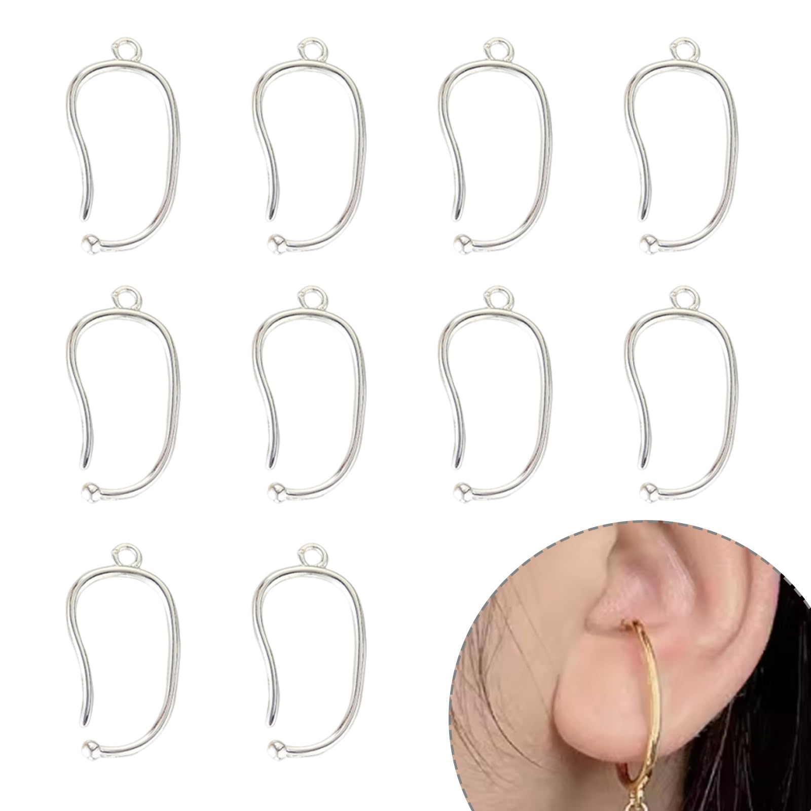 YUWENW イヤーカフ イヤリング イヤーカフパーツ アレルギー対応 手芸 アクセサリー 部品 DIYイヤーフックパーツ 10個入り (シルバー)