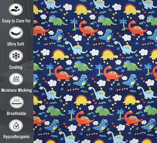 Image of Filymore Dinasour 8 Pieces Diwan Set for Kids and Living Room Made with Pure Microfiber Package Contains One Single Bedsheet, 5 Cushions Covers and 2 Bolster Covers (Colour -Blue)