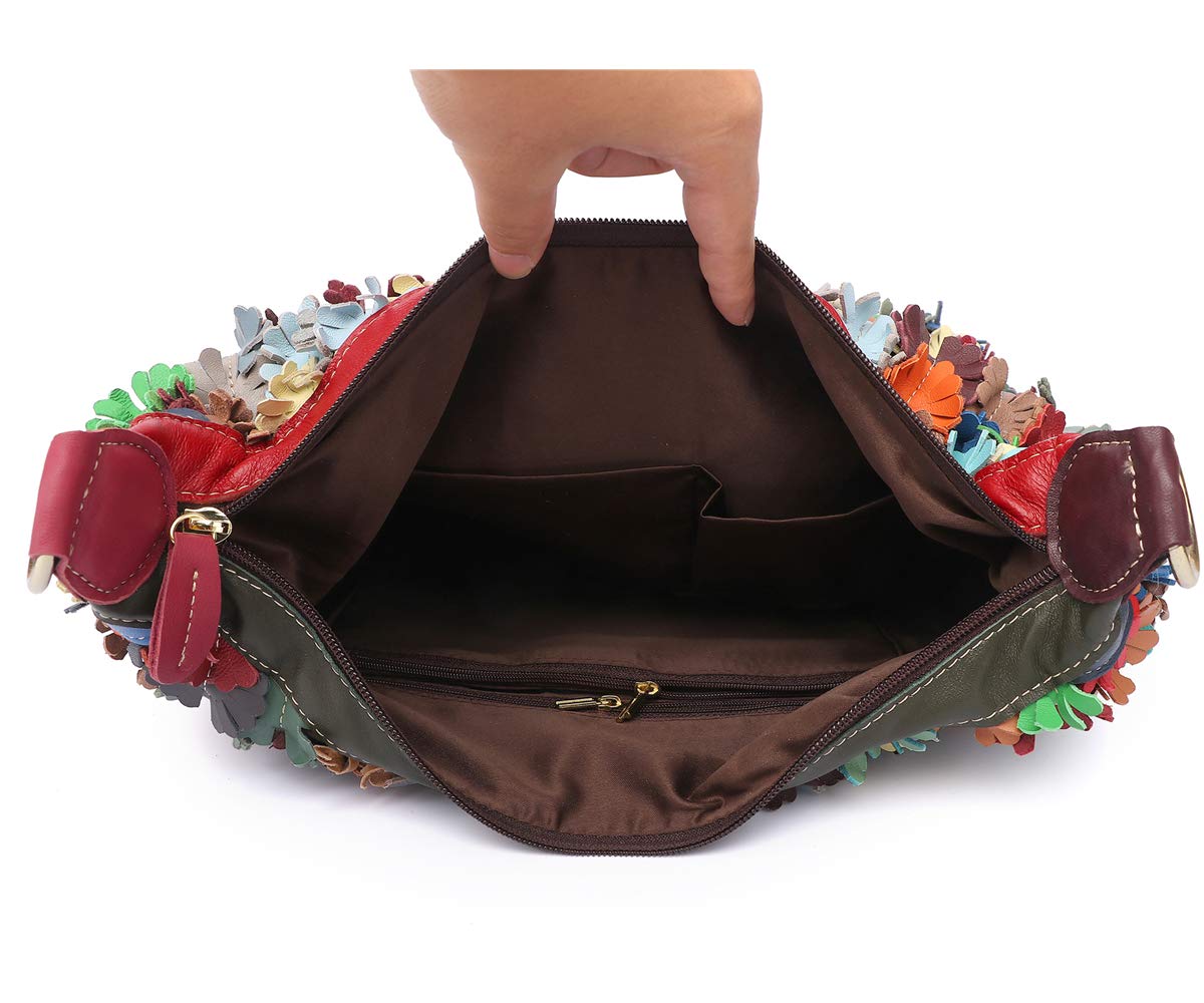 Bolso bandolera de piel para mujer, multicolor, 39 cm de largo x 38 cm de alto x 14 cm de ancho, Multicolor, 39 cm (L) * 38 cm (H) * 14 cm (W)