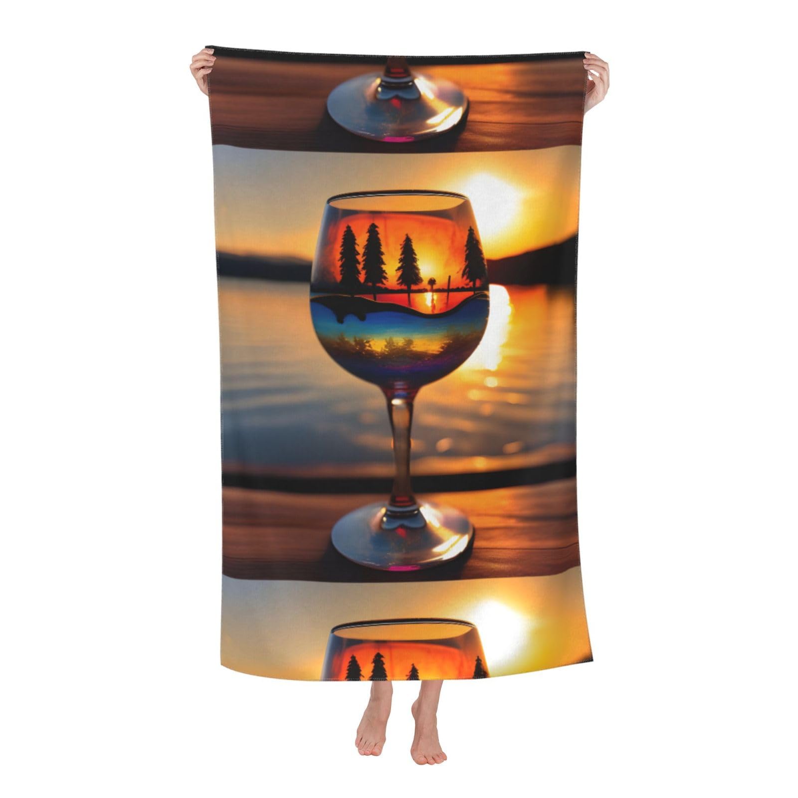 Cbaaghh Sunset Wine Glass Print Adult Beach Towels,Beach & Pool Towel,Beach Towels,Towels For Camping