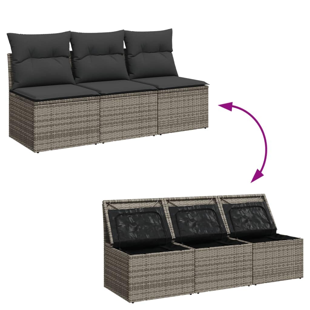 Gecheer Divano da Giardino con Cuscini 3 Posti Grigio in Polyrattan,Divani,da Giardino,per Esterno,Salottini,Salotto da Giardino,da Esterno,Divano Modulare,Set da Giardino,366139