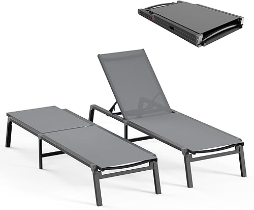 Miniatura 35 de Tumbona de Aluminio al Aire Libre – Silla de Descanso Plegable y de Montaje Libre para Exteriores con 5 Respaldos Ajustables, Silla de Patio