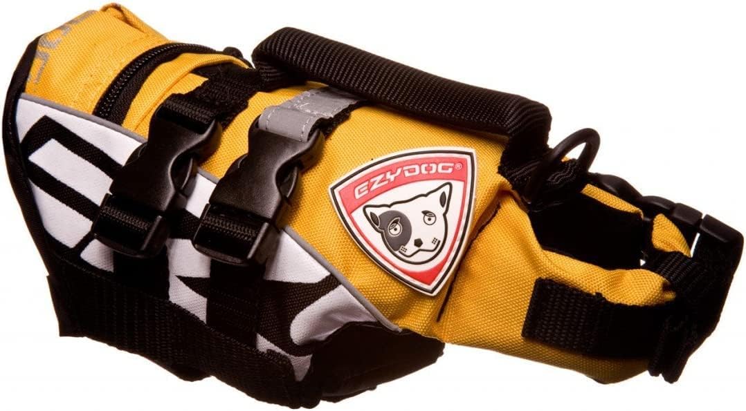 EzyDog DFD Micro Dog Life Jacket for Small Dogs - Adjustable Swimming Safety Vest for Dogs Under 15 Pounds with Reflective Trim & Durable Grab Handle (X-Small, Yellow)