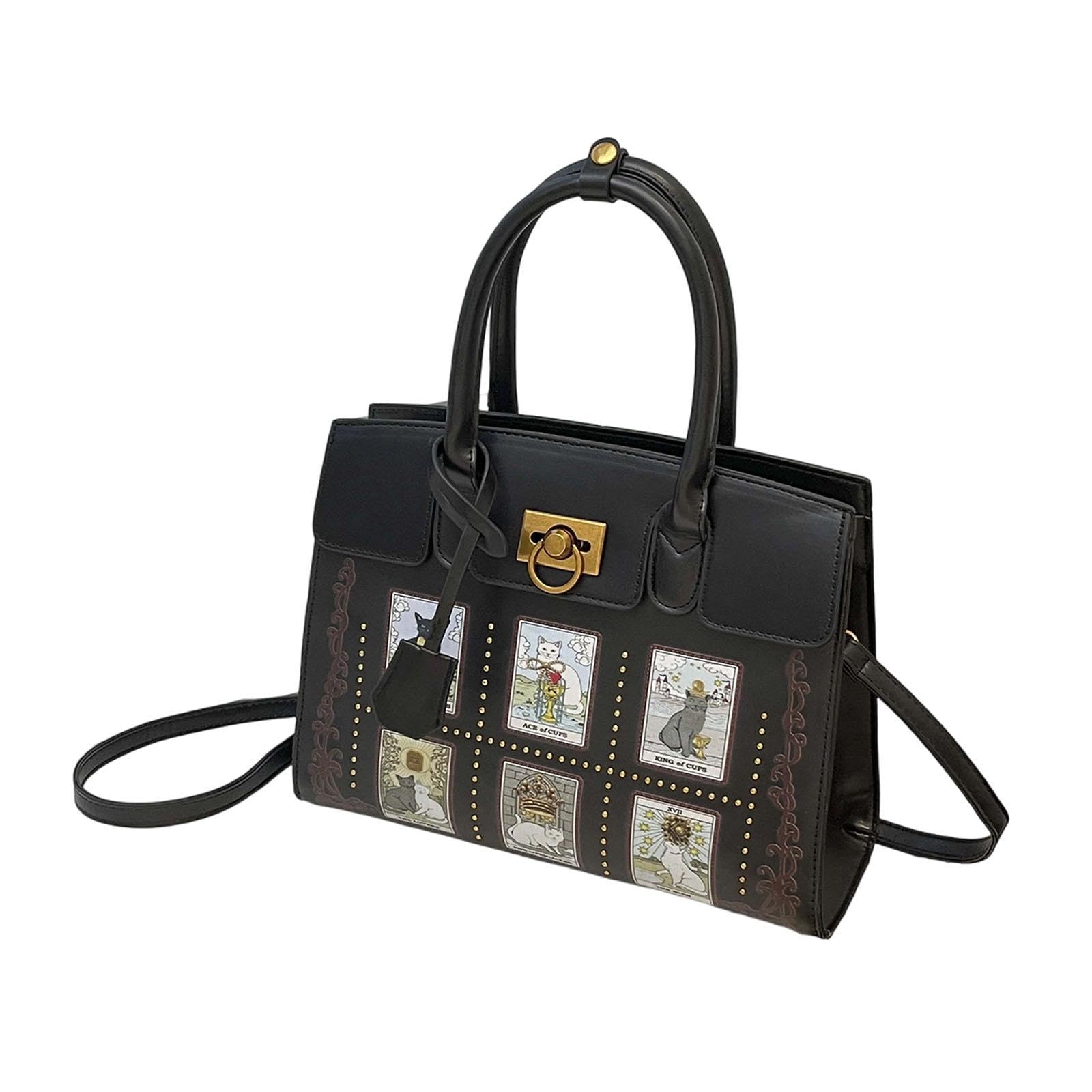Borsa con ricamo creatura con tracolla regolabile e tasche multiple per borsa da donna dal design alla con gatti