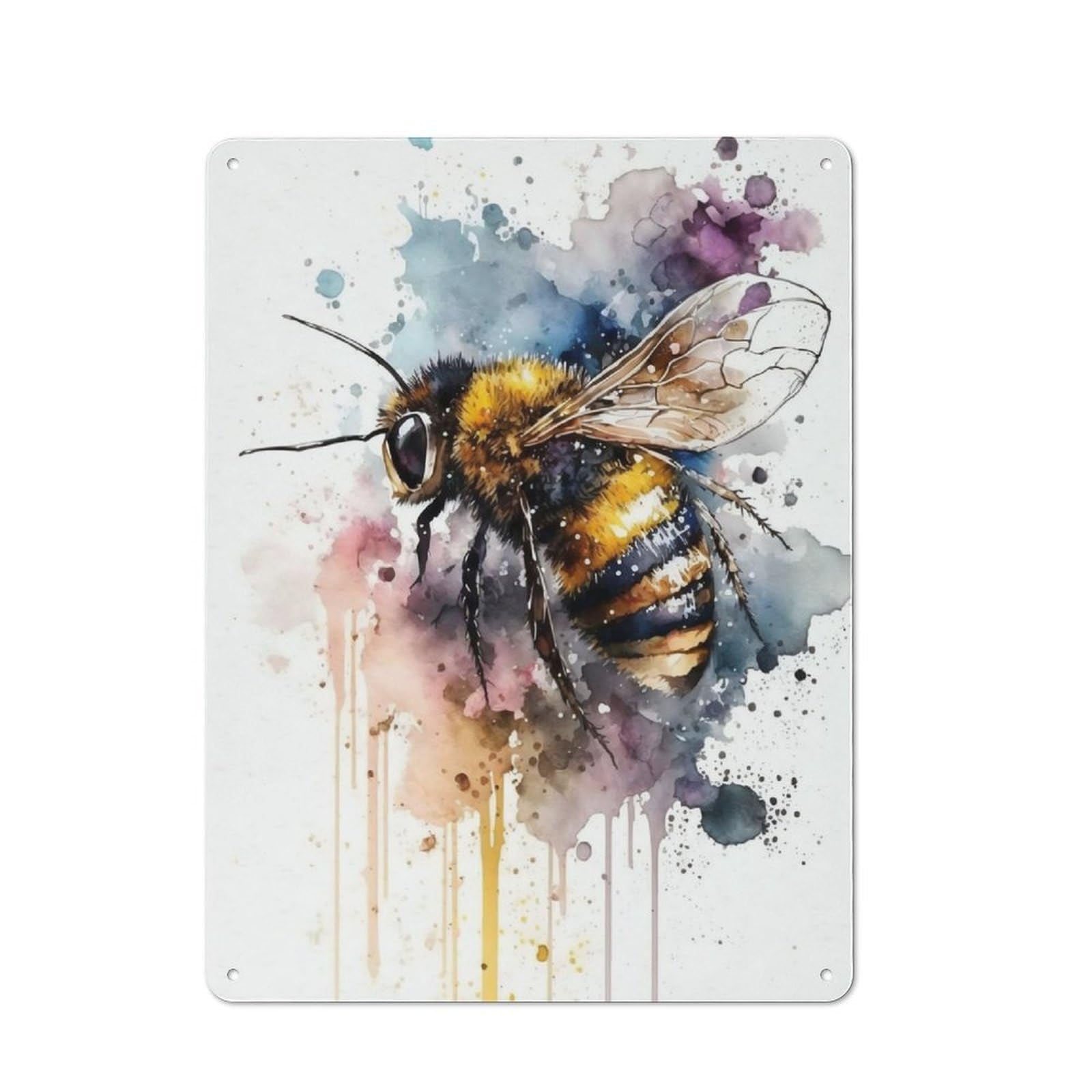 Watercolor Bee Vintage Tin Sign 40x30cm for Pub Or Café, for Everyday Room Decor with A Vintage Look