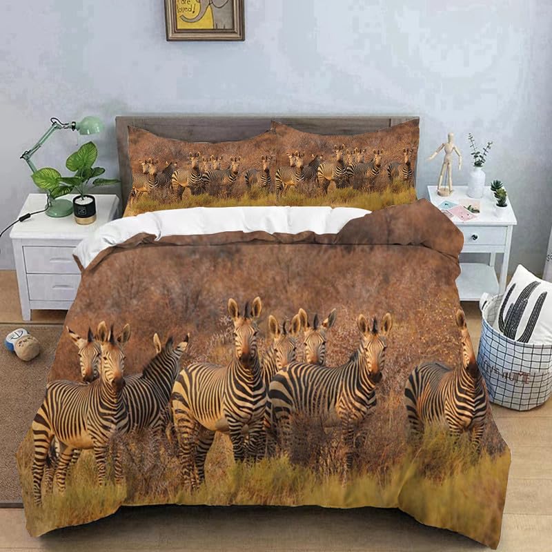 Housse de couette zèbre beige en microfibre premium 110g/㎡ douce pour parure de lit adulte