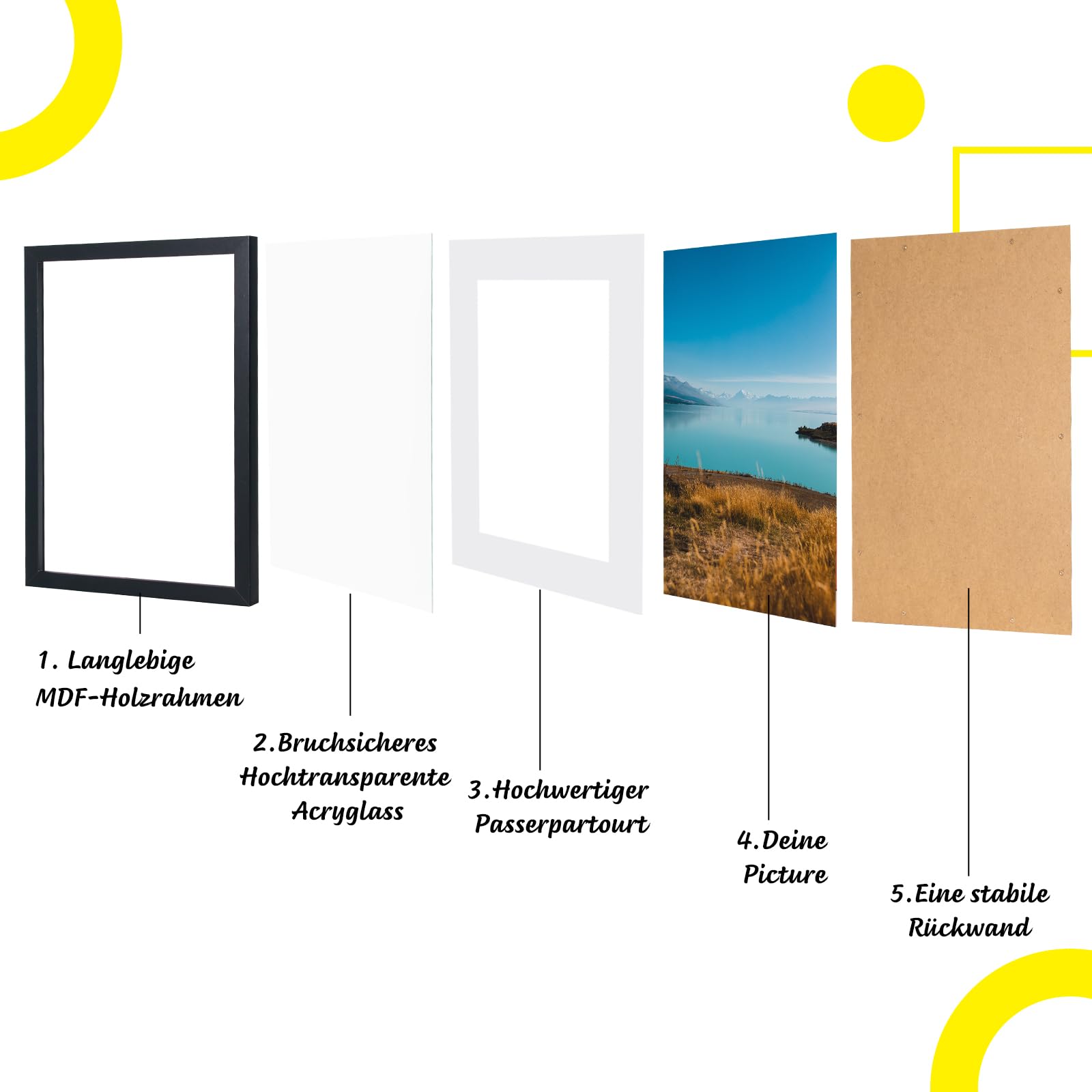 LYYYYX Cornice portafoto in legno nero, 30 x 40 cm, con vetro acrilico infrangibile, da appendere verticalmente o orizzontalmente, in legno, per foto, poster, puzzle, 3 pezzi