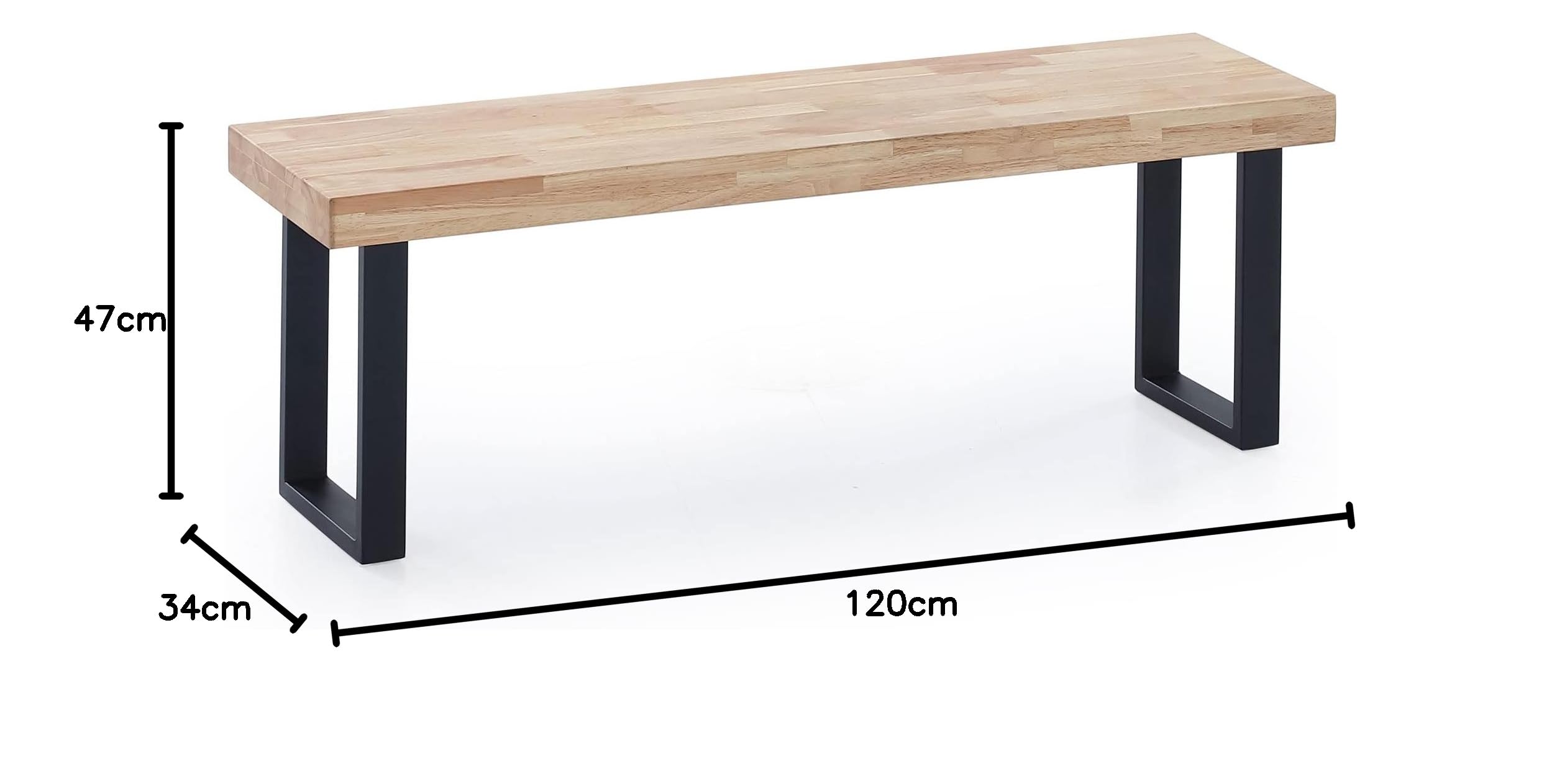 PEGANE Banc d'assise Coloris chêne Nordique/Pieds Noir -Largeur 120 x Profondeur 47 cm x Hauteur 34 cm