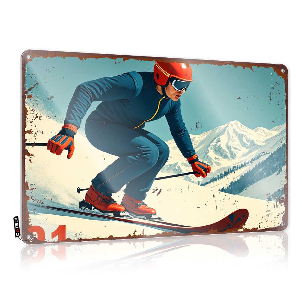 Fzfn Boys Colour Vintage Poster Home Entrance Decor Ready To Hang - Dynamic Skiing Adventure In Snowy Mountains Fun For Bedroom(20X30cm)