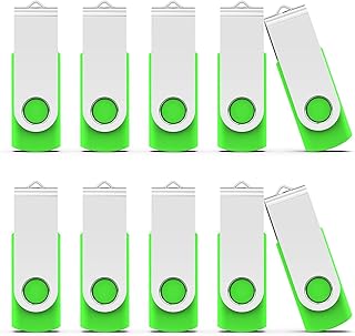JUANWE 10 Pack 32GB USB Flash Drive 32GB 10 Pack USB Stick Bulk USB 2.0 Flash Drive Swivel Thumb Drive Jump Drive Memory Stick Pen Drive - Green