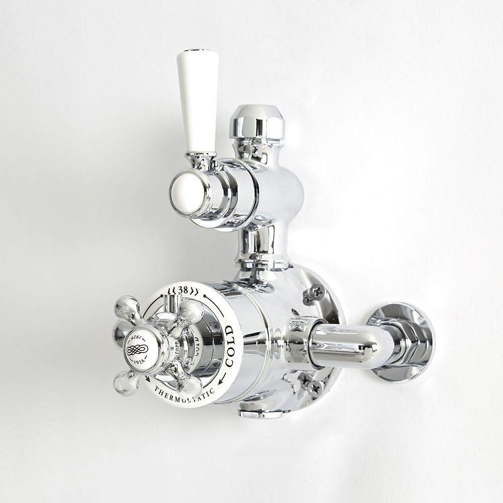 Milano Chrome & White Elizabeth Exposed Twin Thermostatic Mixer Shower Valve - Chrome White