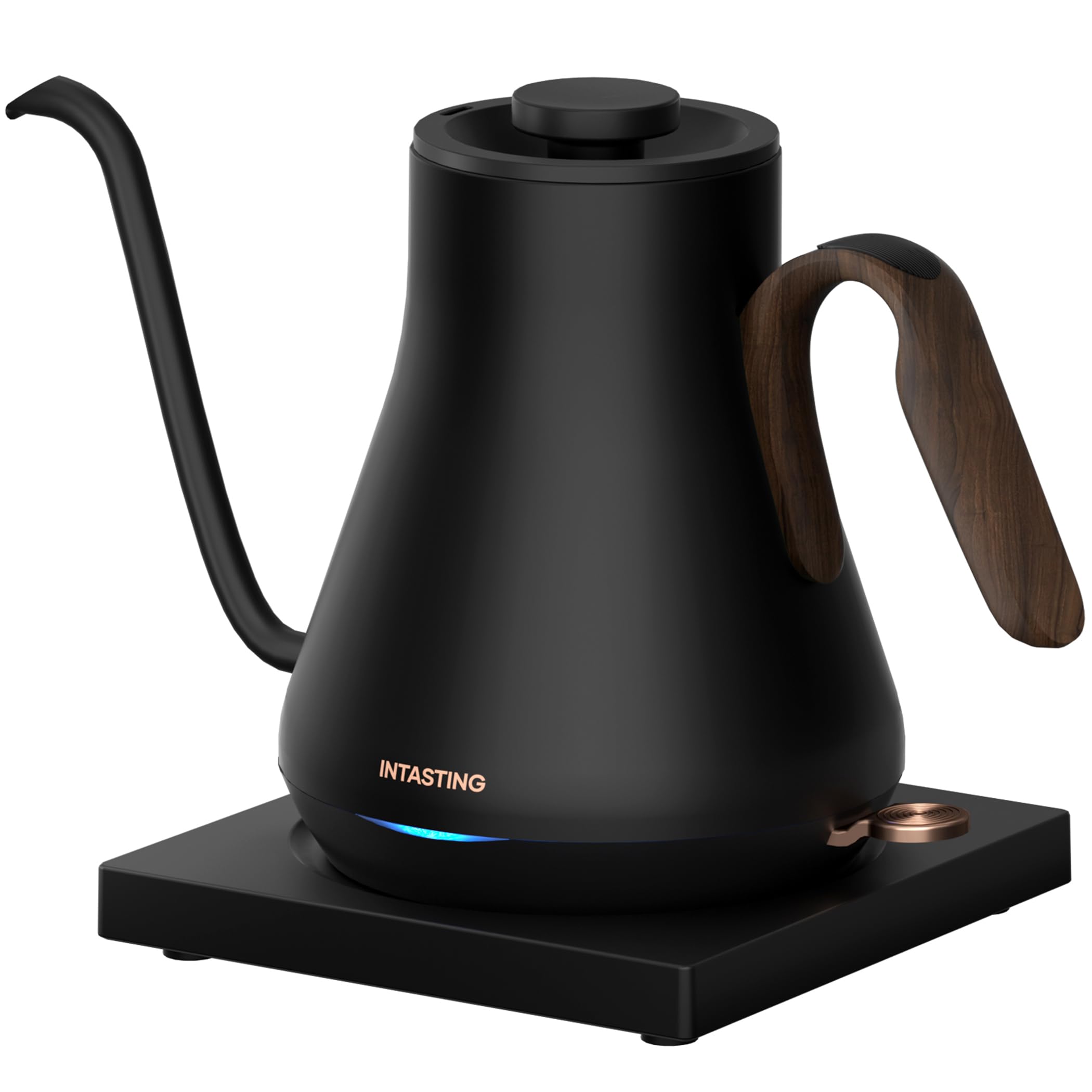 Gooseneck Electric Kettle INTASTING Fast Boiling Hot Water, Pour-over Coffee & Tea, 100% Stainless Steel, 0.9L/30oz, Auto Shut-Off & Boil Dry Protection, Matte Black with Dark Brown Wood Handle