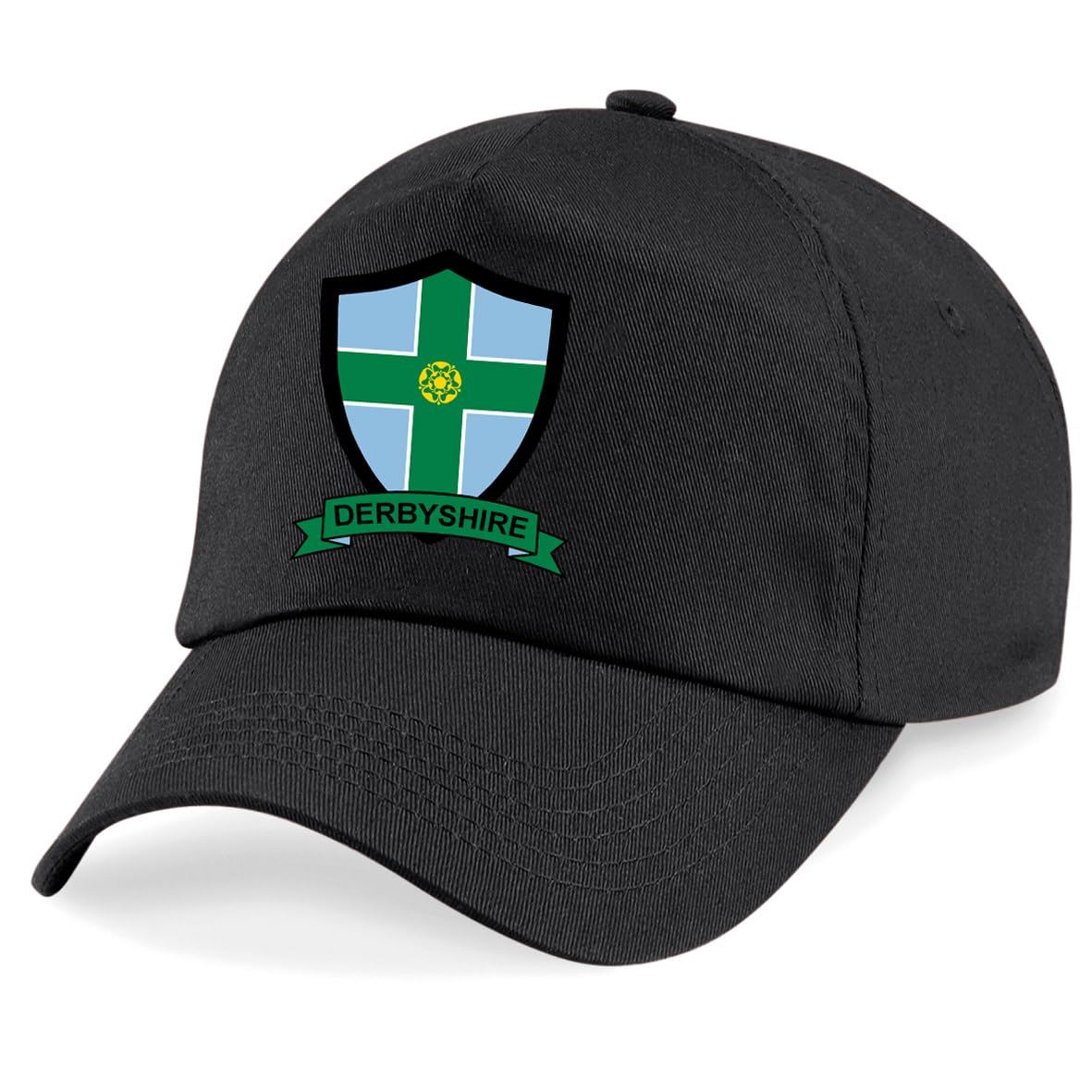 Derbyshire County Embroidered Baseball Cap Cricket Sport Your County Embroidery (Black)
