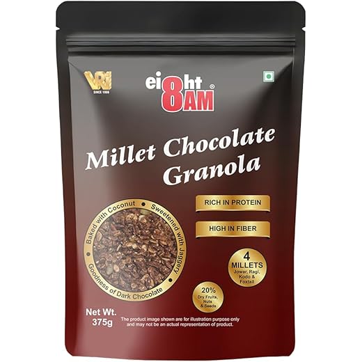 8AM Millet Chocolate Granola 375 gm 20 Dry Fruits Nuts & Se