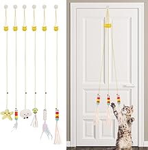 Fanshiontide 6 Pcs Door Hanging Cat Toys, Retractable Cat Plush Toy, Cat Jumpy Toy with Bell, Interactive Cat Toy for Indoor Cat Hunting Chasing Exercising