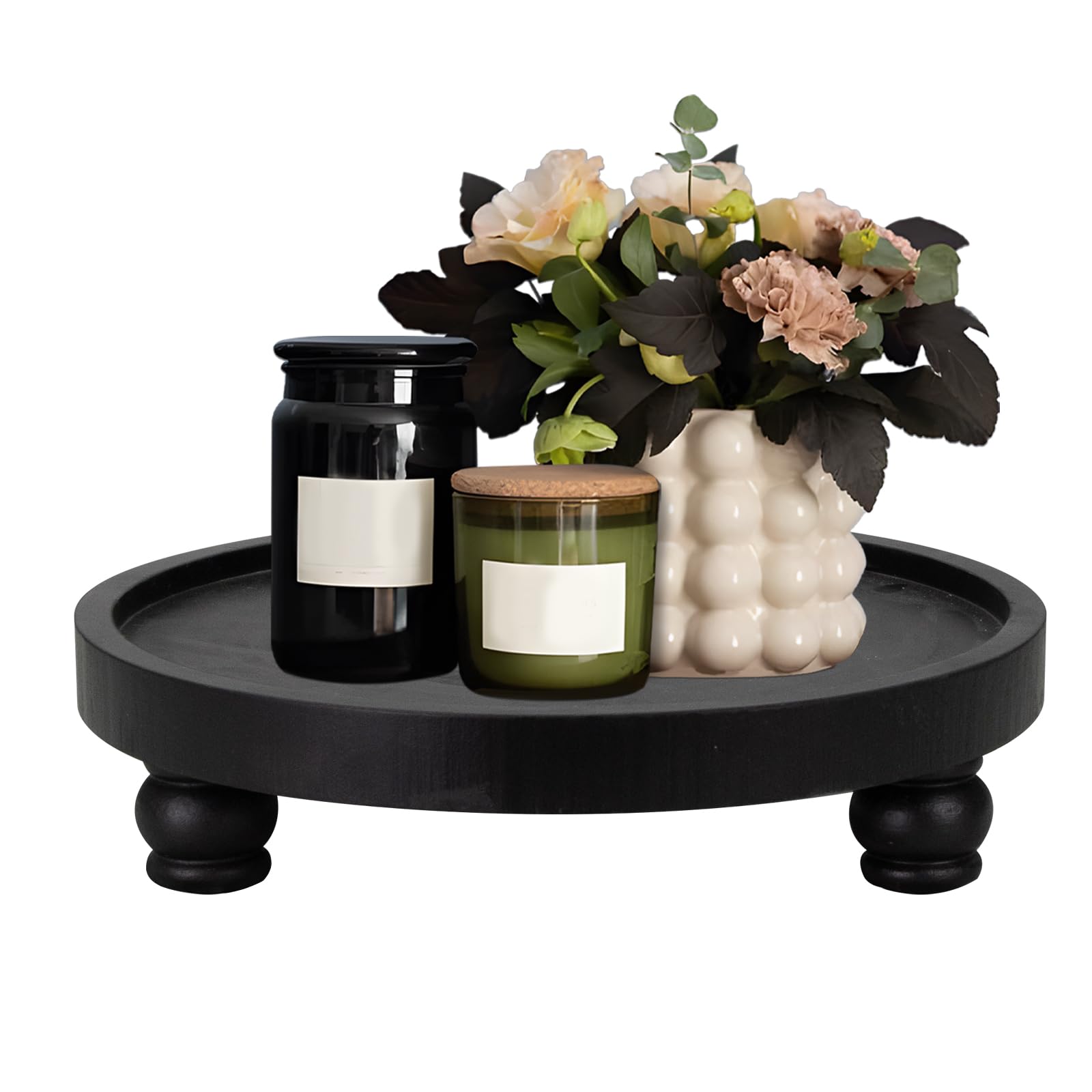 Photo 1 of MAONAME 10" Round Wood Riser for Display, Black Farmhouse Pedestal Stand