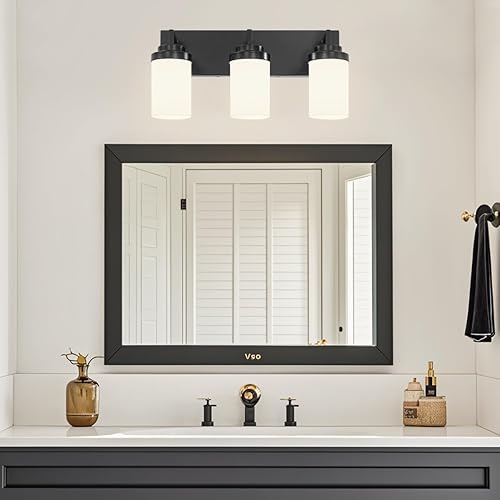 Miniatura 7 de Lámpara de tocador negra de 19 pulgadas para baño, lámparas de baño de 3 luces sobre espejo, accesorios de iluminación de tocador negros con