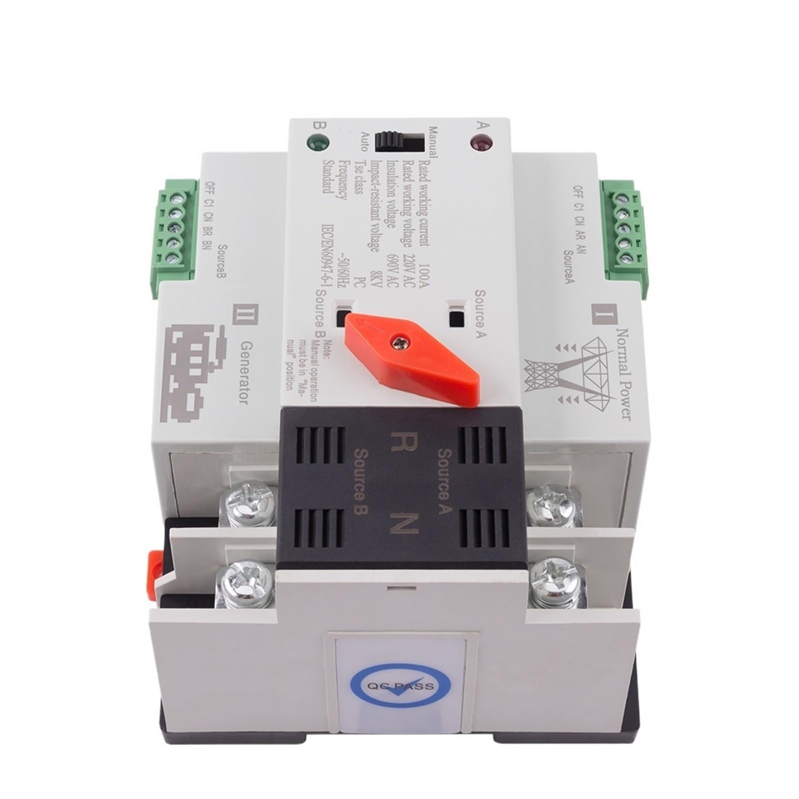 Commutateur de transfert automatique à double puis W2R 2P 100A 220V Mini commutateur de transfert automatique de puissance ATS commutateurs de sélecteur électrique disjoncteurs partie génératrice