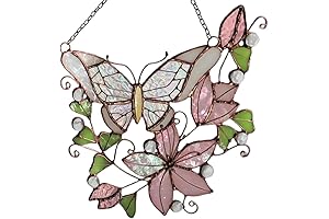 Pink Sea Glass Butterfly Suncatcher Hanging for Windows