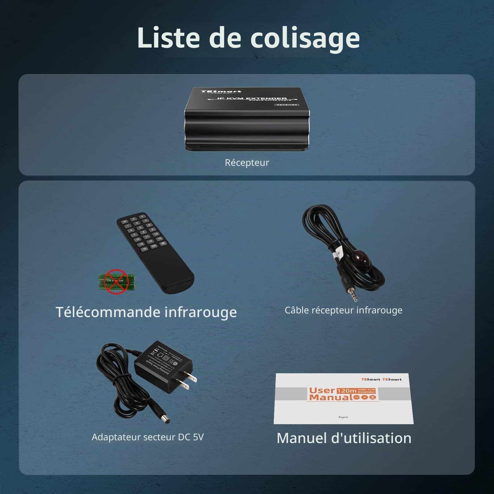 TESmart Extender KVM HDMI Stable Multipoint à Multipoint 1080P 60Hz sur un Simple Câble Cat5e/6 jusqu'à 120m/393ft, Télécommande, IR Pass Through (Récepteur Uniquement)