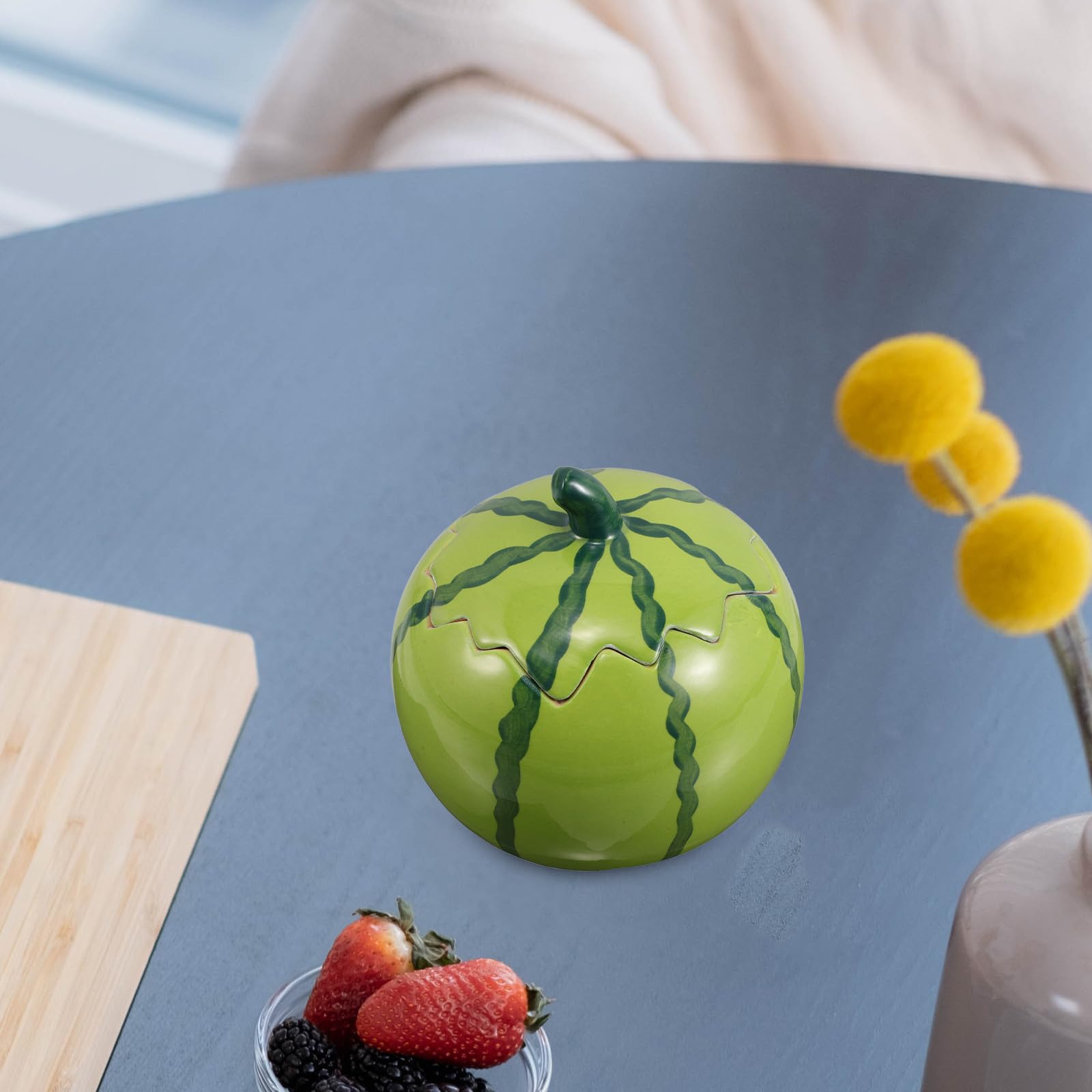 Tazón de Cerámica Forma de Sandía Sopas y Tapa Segura para Ensaladas Diseño Creativo y Multifuncional y Refrigerios en Reuniones de Verano