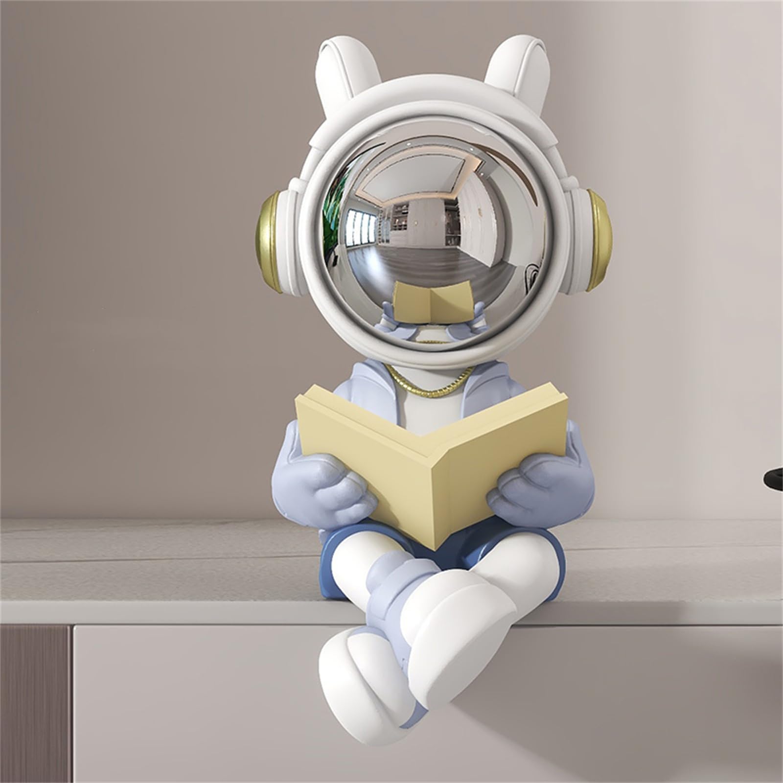 CHUOZI Astronaut Statue Spaceman Sculpture Figure Decor Home Living Room,Office,Desktop,Bookshelf Decorations (Reading (Orange) Without Base)