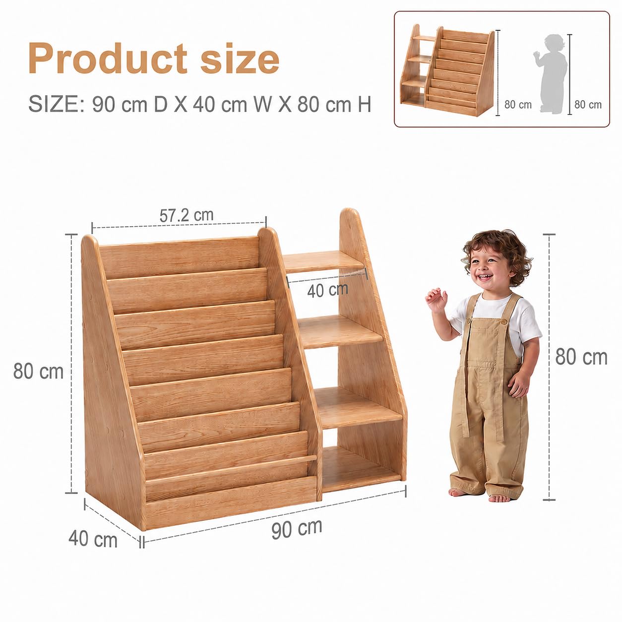YQJJGL Librería infantil de madera maciza, 7 niveles, madera natural