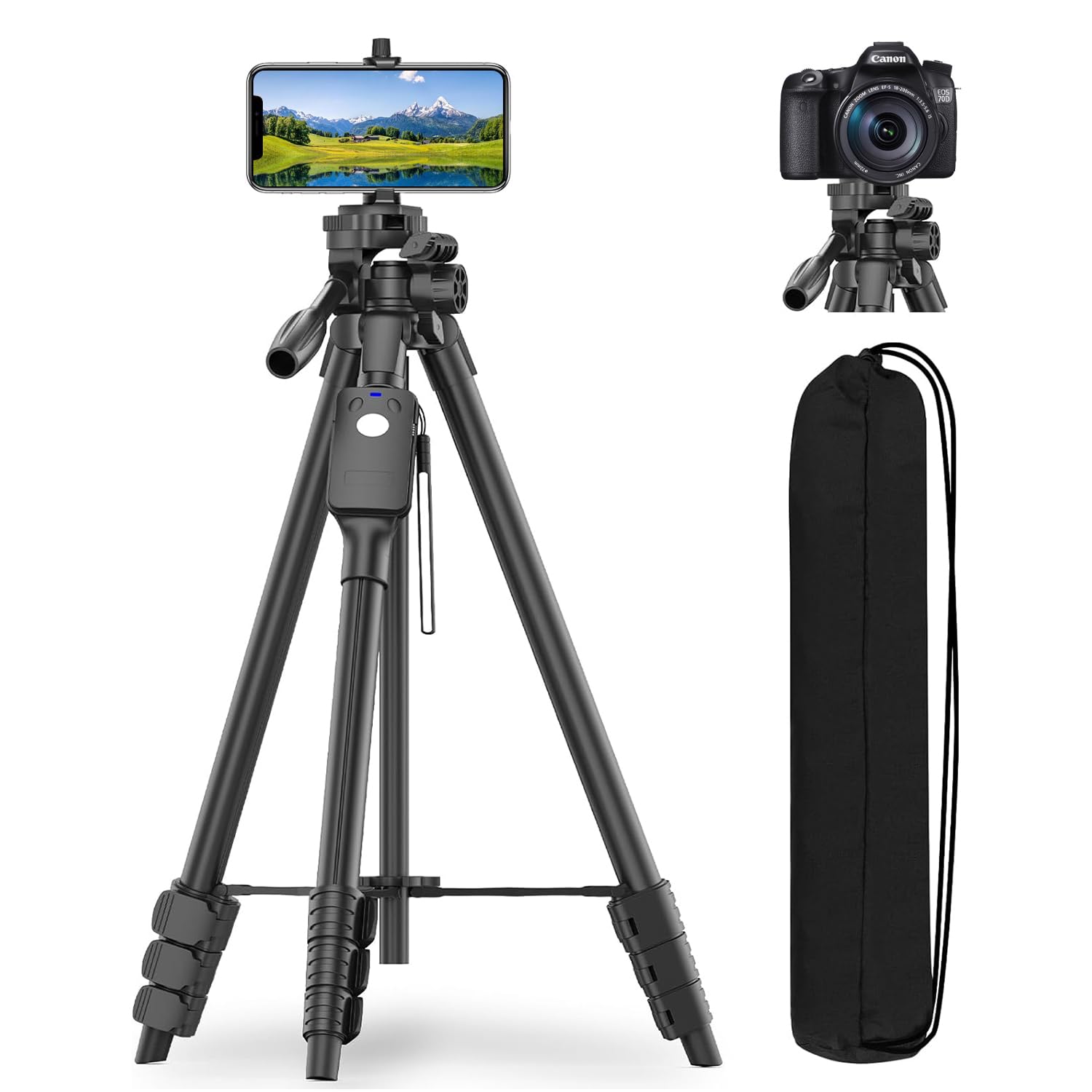Exrp Tripod Professional Camera Tripods with Quick-Release Plate, 60" Tripod for Camera & Cell Phone Tripod Stand with Remote&Travel Bag, Tripod with Mount for Phone/Camera/Projector/Webcams