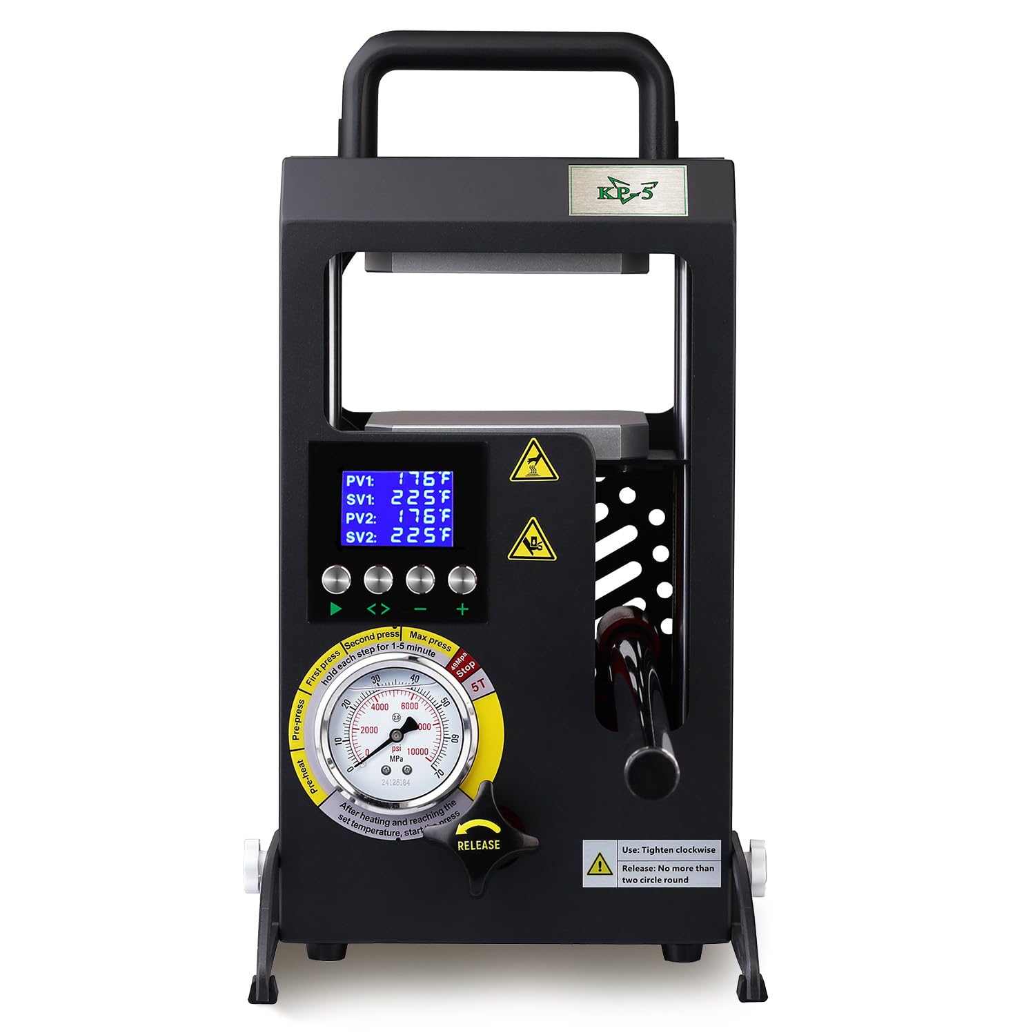 Rosin Presse – 5 Tonnen Hydraulische Kolophonium-Extraktionsmaschine mit Manometer, 12 × 10.5 cm Heizplatten mit Zwei unabhängigen Temperaturreglern