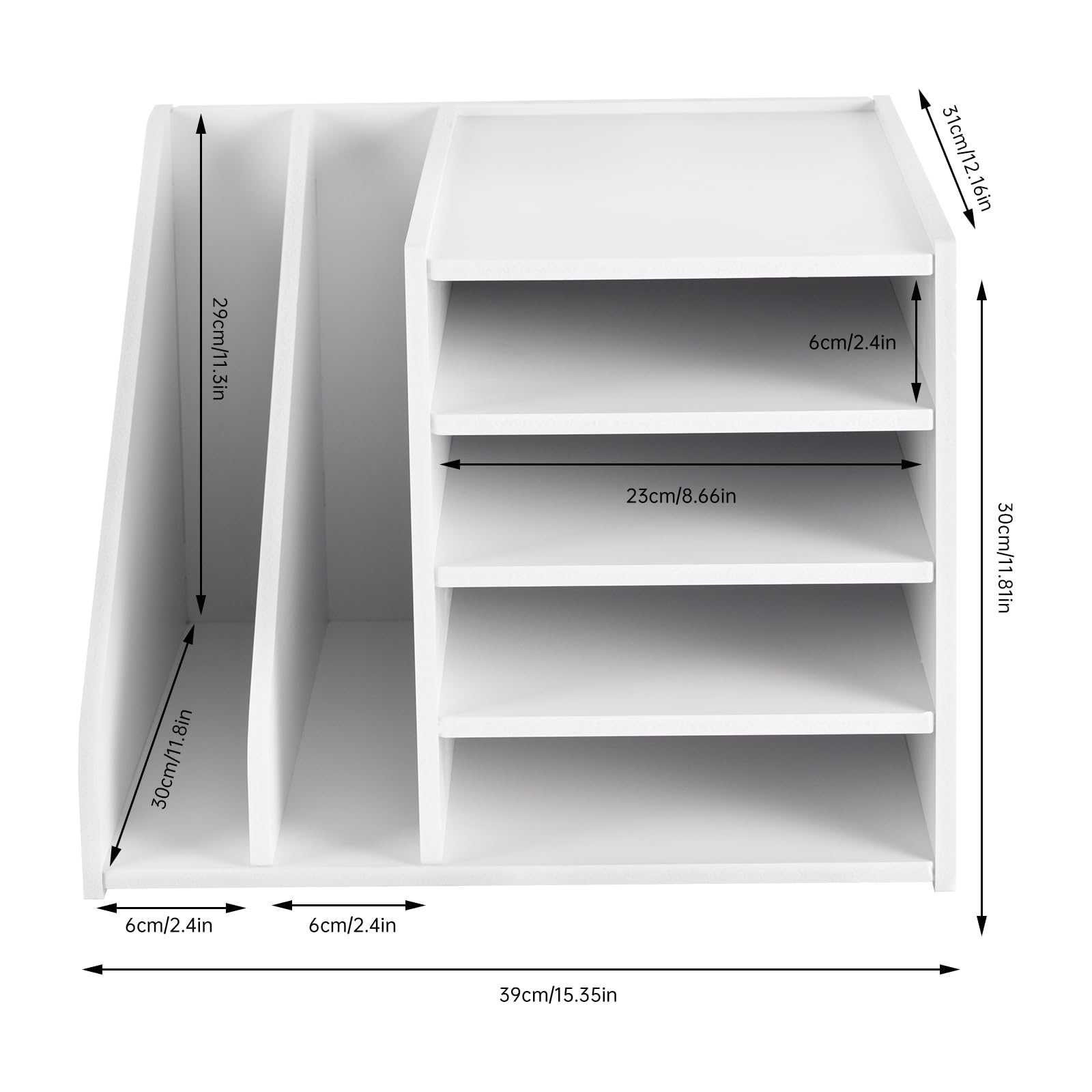 Corbeille à courrier A4 à 6 compartiments en PVC - Organiseur de bureau - Porte-documents - Porte-revues - Pour la maison, le bureau, les écoles - Blanc