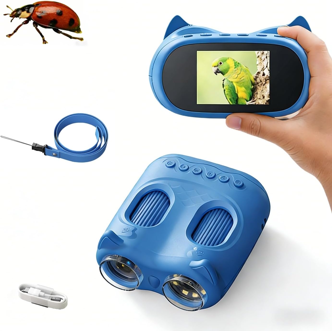 1000x Handheld Microscope and Telescope, Wonder Quest Digital Magnifying Glass in One, 2.0 IPS Screen, Portable Mini Microscope Suitable for School, Laboratory, andTravel, Type-C (Blue)