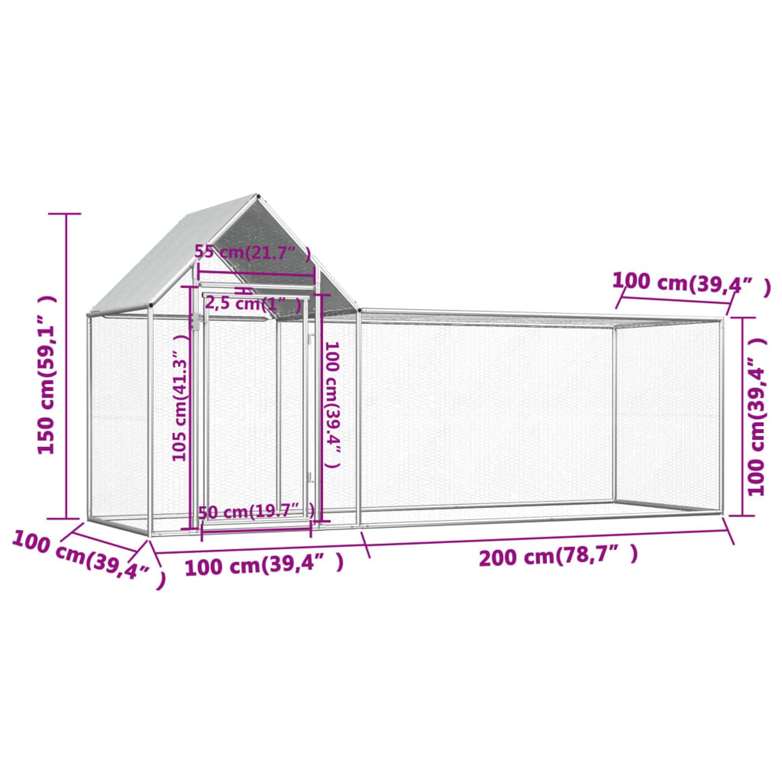 Homgoday Gallinero de acero galvanizado de 3 x 1 x 1,5 m, gallinero y corral, gallinero, jaula de aves de corral para gallinas, patos, conejos, perros, jaula de aves de corral 1473 para animales y