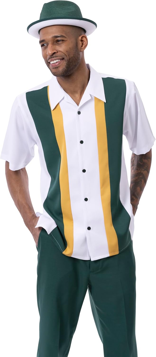 MONTIQUE Men's Premium Walking Suits | Casual Outfit Short Sleeve Button-Up Shirt & Relaxed-Fit Cuffed Pants | 2410