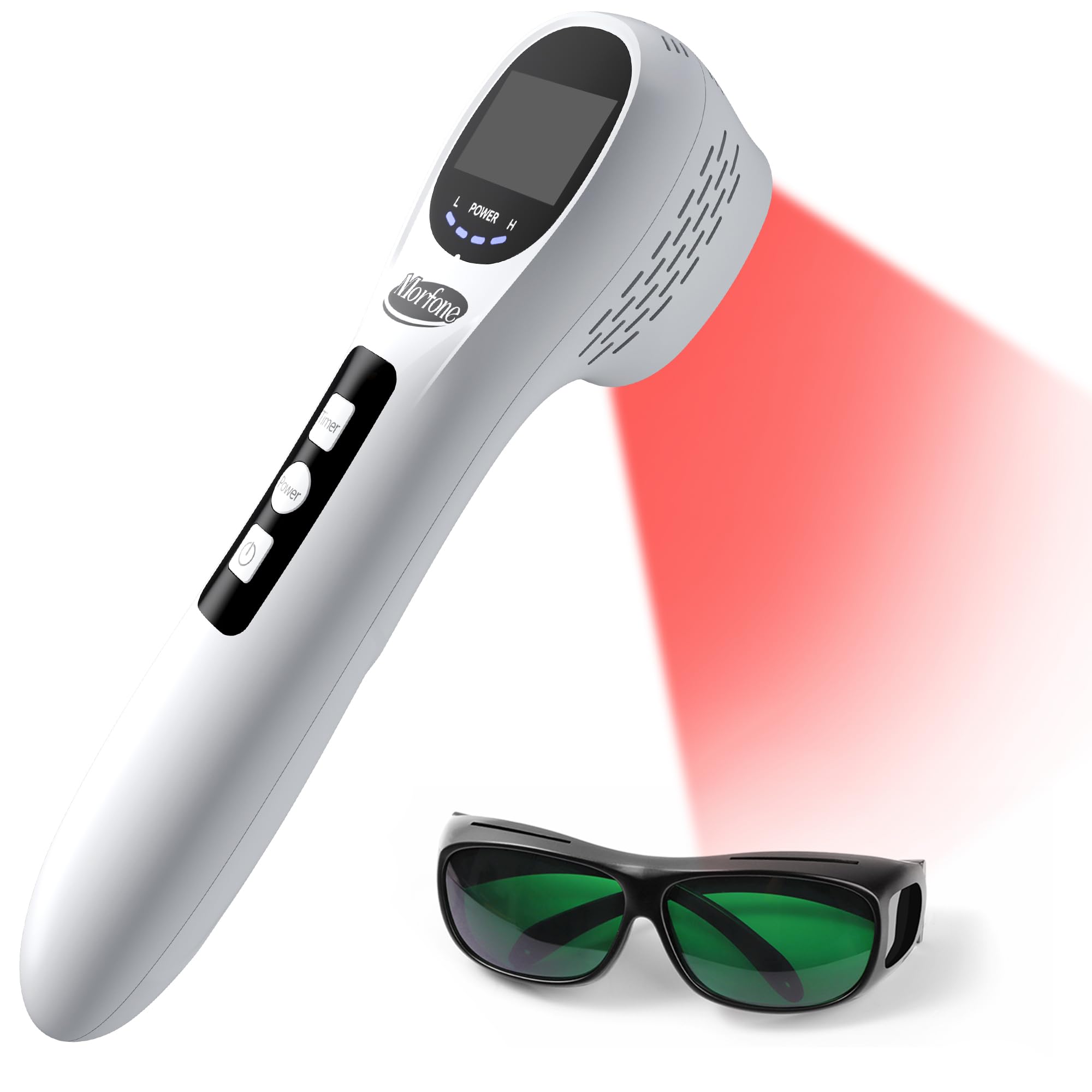 Morfone Handheld Red Light Therapy Devices - Near Infrared Light Therapy for Face & Body, 660nm 808nm Wireless Red Light Therapy Wand with Glasses for Knee, Wrist, Local Pain and Pets, Portable, White