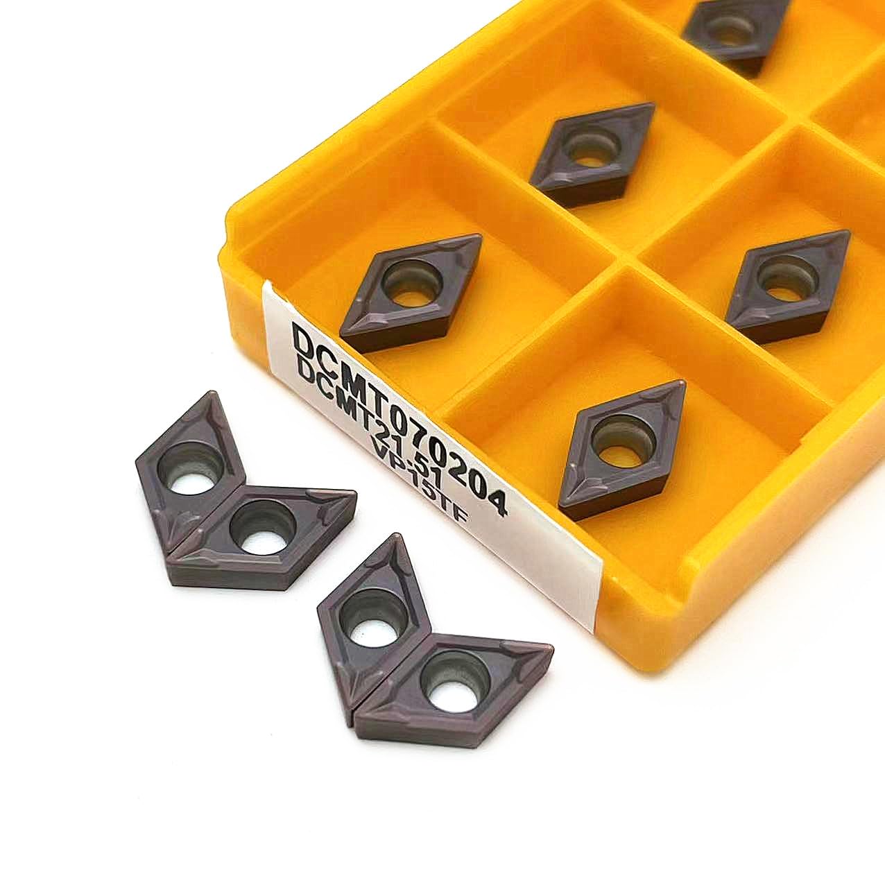 Herramientas de torno de acero inoxidable. 10 Uds DCMT11T304 DCMT11T308 DCMT070204 VP15TF US735 UE6020 herramientas de torneado interno inserto carburo DCMT insertos torno Metal(Dcmt070204 Vp15tf)