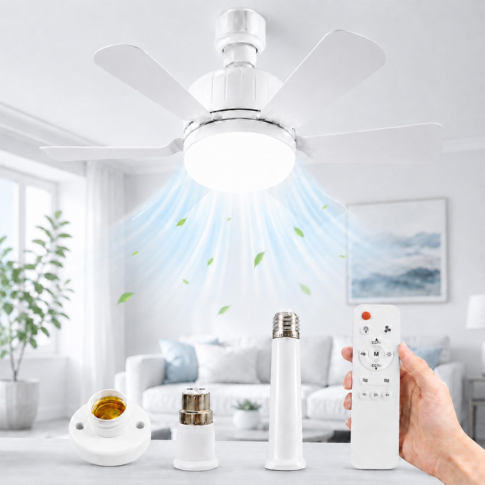 Ceiling Fans with Lights and Remote, 40w Led Ceiling Fan Light Bulb Bayonet Fitting B22/E27, 52cm Quiet Fan Lights Ceiling for Bedroom, Light Bulb Fan Ceiling with Timer for Living Room，White