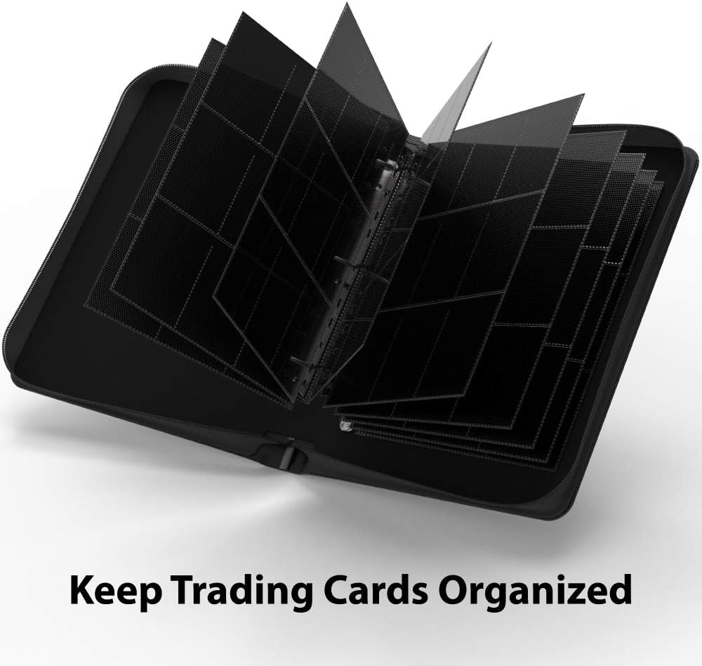Rayvol Premium Zip Binder- 9 Pocket Fits 720 Trading Cards with 40 Deluxe Black Sleeves, Top Loading Card Album Folder for TCG : Office Products