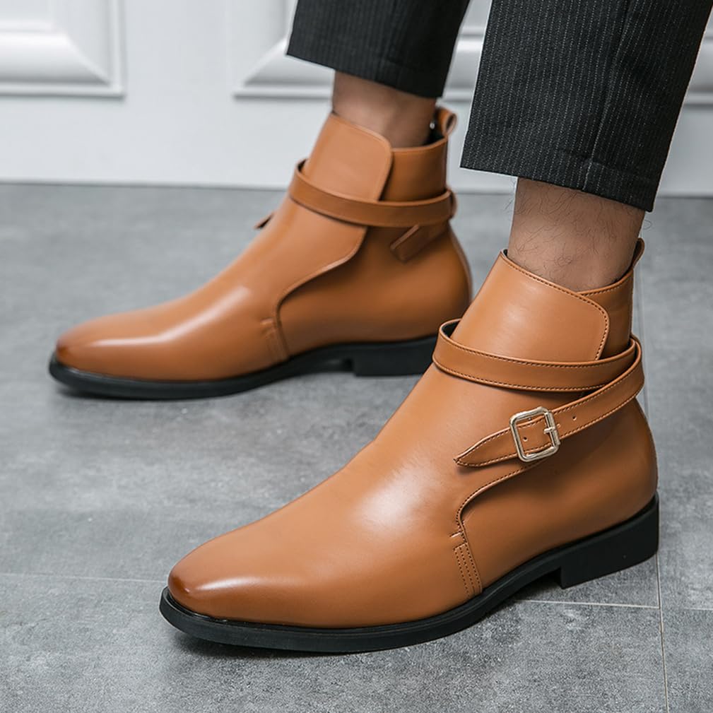 Stivali Chelsea Uomo Pelle PU Scarpe Casual Eleganti per Camminare | Stivaletti Neri Brogue Uomo Infilare Elastico Suola Gomma Antiscivolo Comfort Ufficio Festa Matrimonio Uso Quotidiano