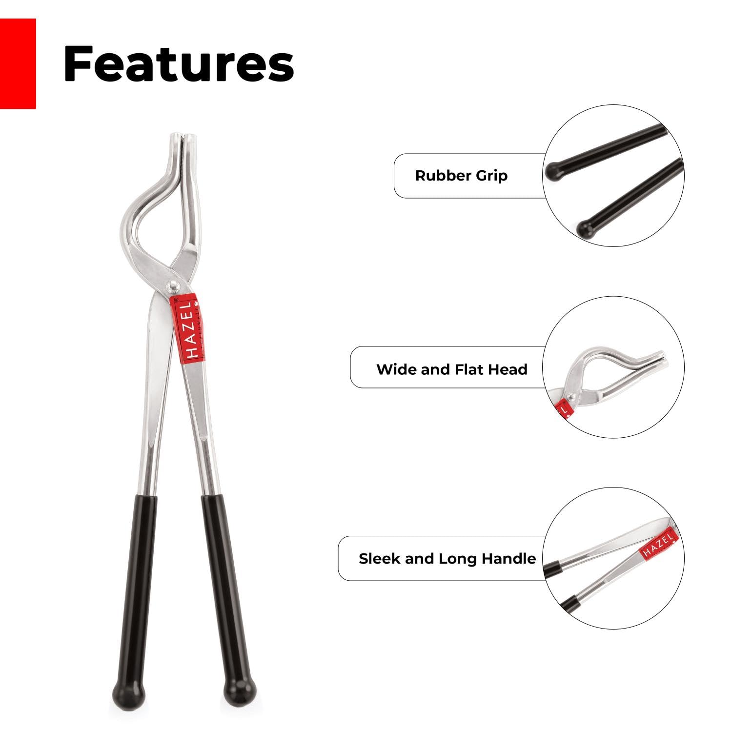 HAZEL Pinzas de acero inoxidable de una sola cara | Pakkad de 9 mm con agarre de goma | Soporte para utensilios de cocina Chimta
