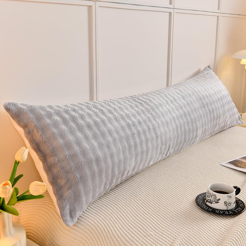 Zhiyuan Fluffy Soft Fleece Body Pillow Cover Plush Warm Long Pillow Case Only 45 x 120 cm, Light Grey
