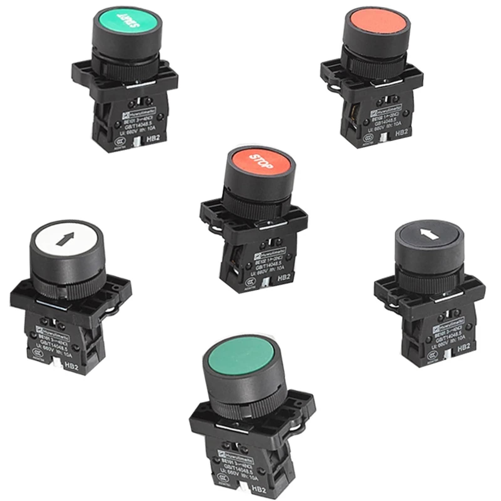 10 pulsadores de plástico XB2-EA de 22 mm con flecha negra/blanca, de inicio/parada, 10 A/415 V, con reinicio automático/momentáneo.(Blue)