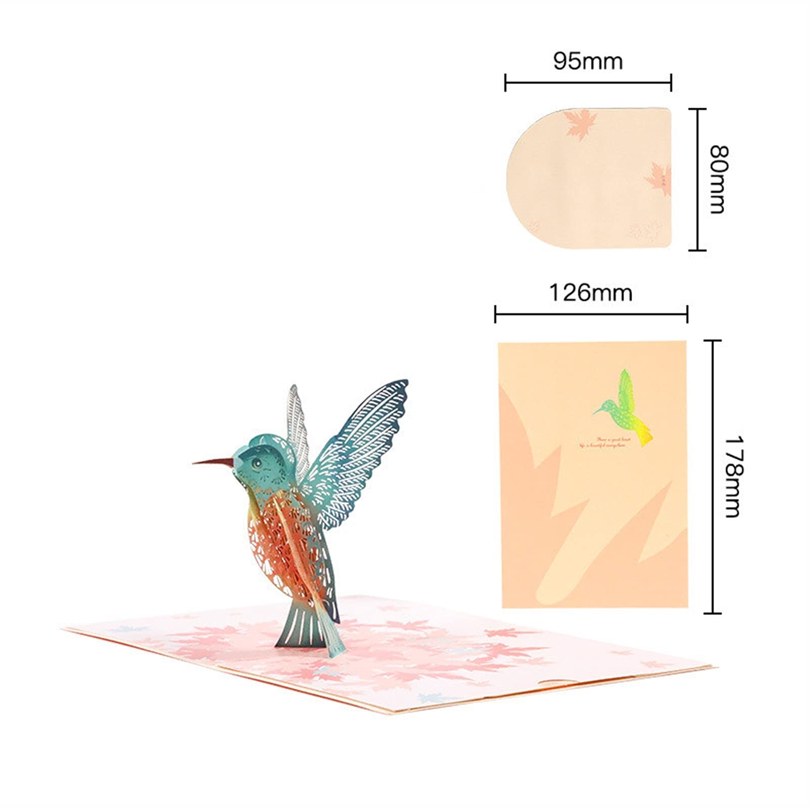 Grußkarte Grußkarte 3D Pop- up Kolibri Vogel Gruß Denken an Sie Karte für Geburtstag Vatertag Muttertag Hochzeit Umschlag Geburtstagskarten Geburtstagskarte (Quantity : 4 pc)