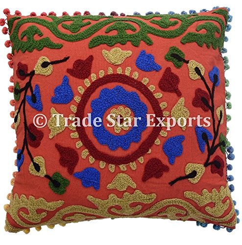 Housse de coussin Suzani ouzbek fait main 16x16 pour un salon chic