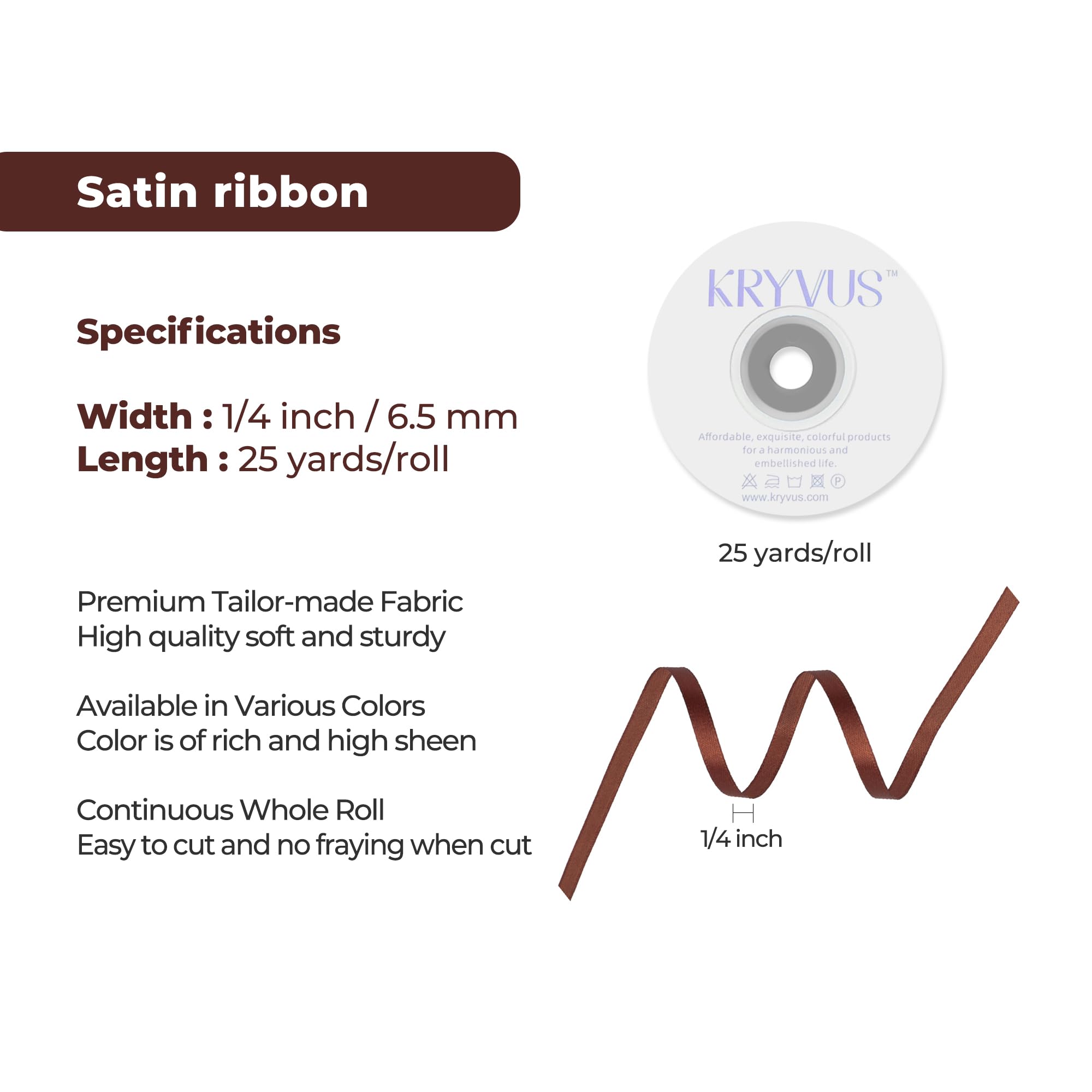 Cinta de satén marrón café de 1/4 pulgadas x 25 yardas, cinta de poliéster de una sola cara, perfecta para envolver regalos, ramo de flores, decoración de boda, manualidades, fabricación de lazos,