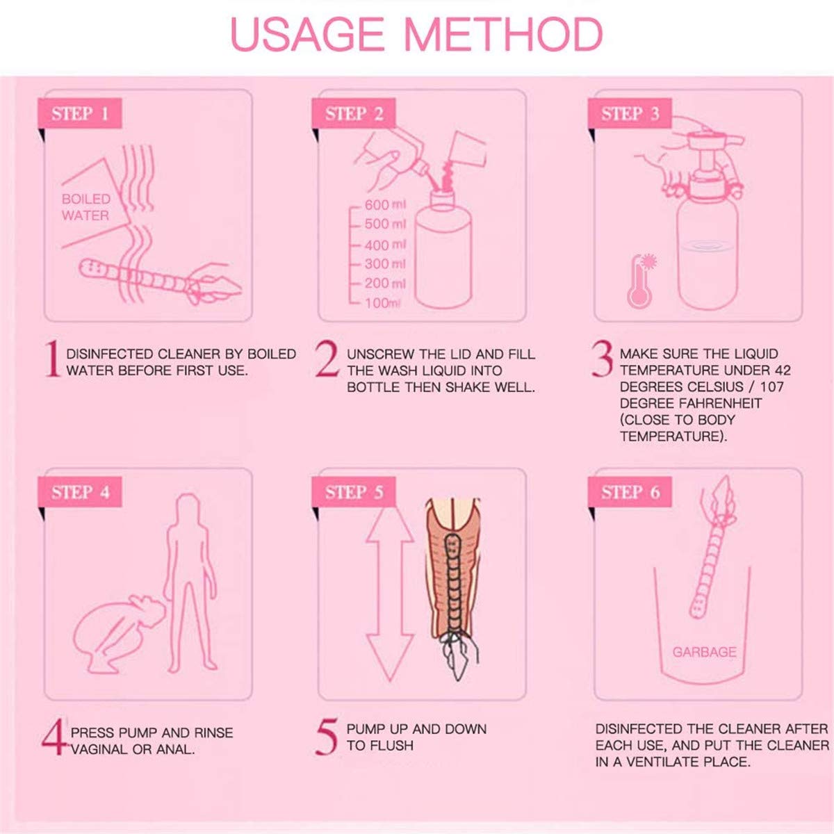 BIGMALL Poire À Lavement De 600 ML Haute De Gamme en Silicone pour Douche Vaginale Anale Nettoyante avec 3 Accessoires pour Douche Anale Et Vaginale & Douche Vaginale Laxative Nettoyante pour La