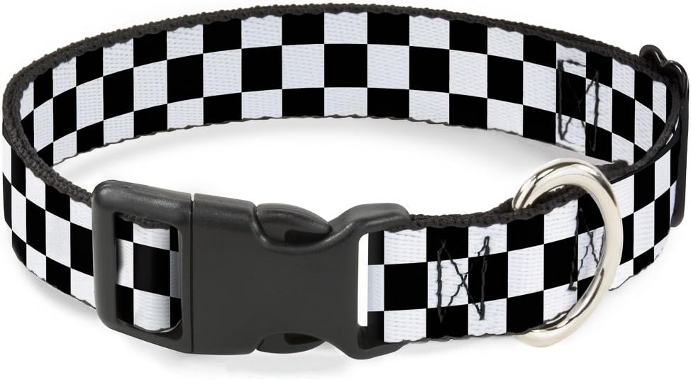 Buckle-Down Plastic Clip Collar - Checker Black/White - 1.5" Wide - Fits 18-32" Neck - Large