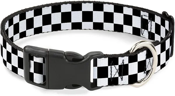 Buckle-Down Plastic Clip Collar - Checker Black/White - 1/2" Wide - Fits 9-15" Neck - Large