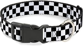 Buckle-Down Plastic Clip Dog Collar | Checker Black White Durable Adjustable ID Tag Ring Side Release