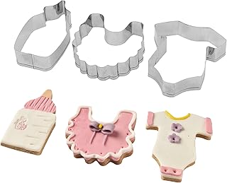3-Piece Baby Shower Cookie Cutters, Stainless Steel Baby Shower Cookie Cutters Shapes of Onesie, Bib, Bottle for Celebrati...