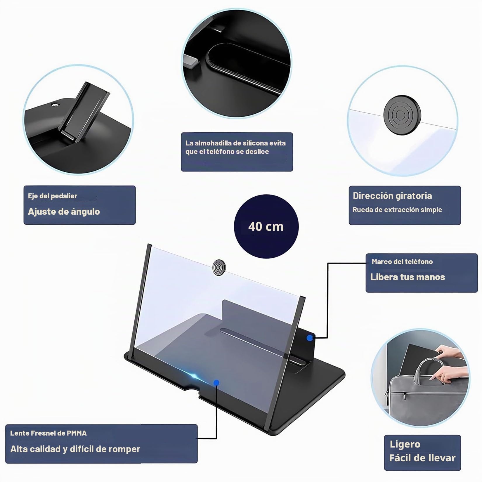 Lupa para móvil 16 Pulgadas,Amplificador de Pantalla para movil, 3D HD Plegable Amplificador de Pantalla para Ver vídeos de películas, para con Todos los Smartphones
